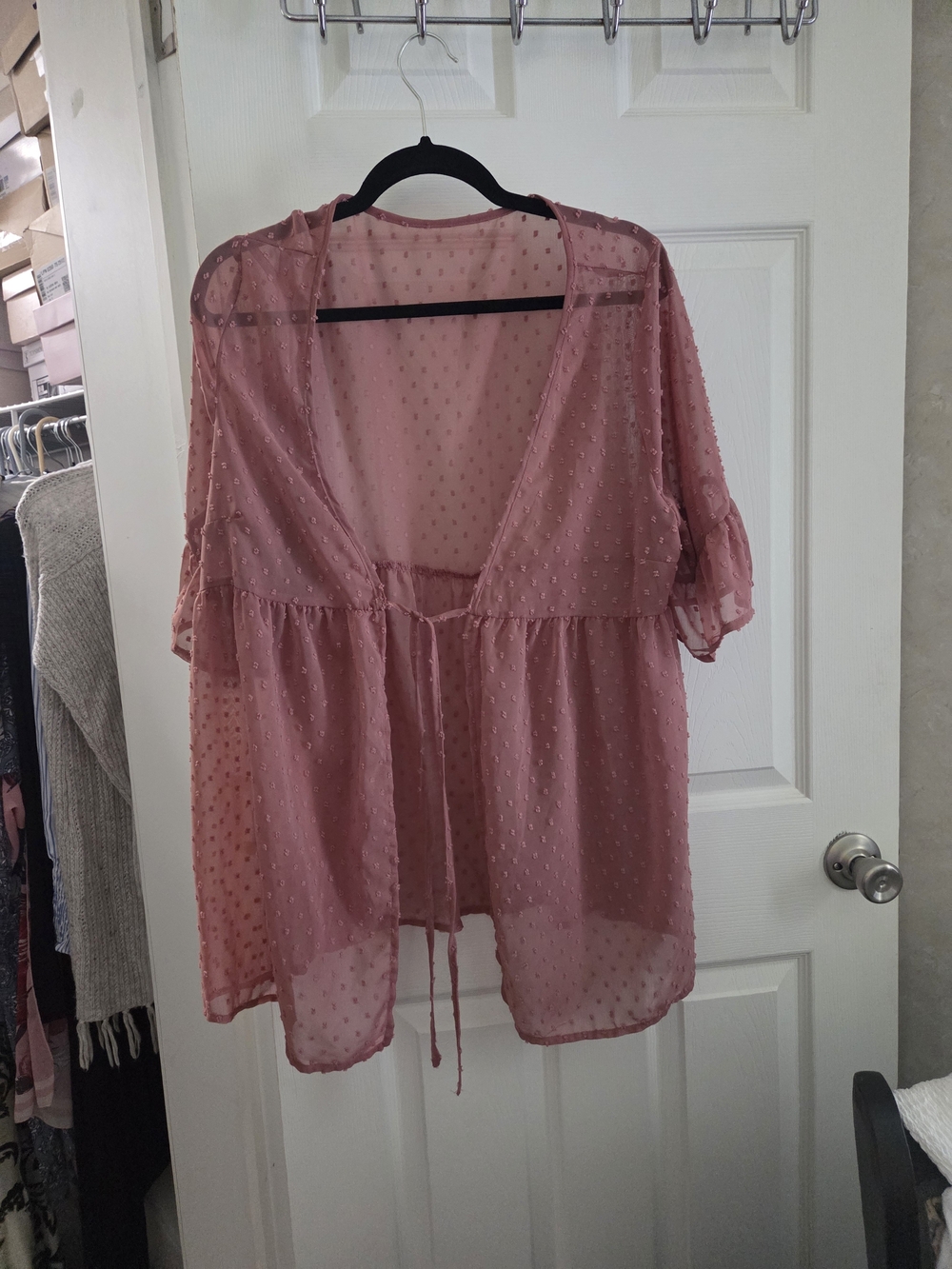 Lightweight Pink Sheer Polka-Dot Women’s Top